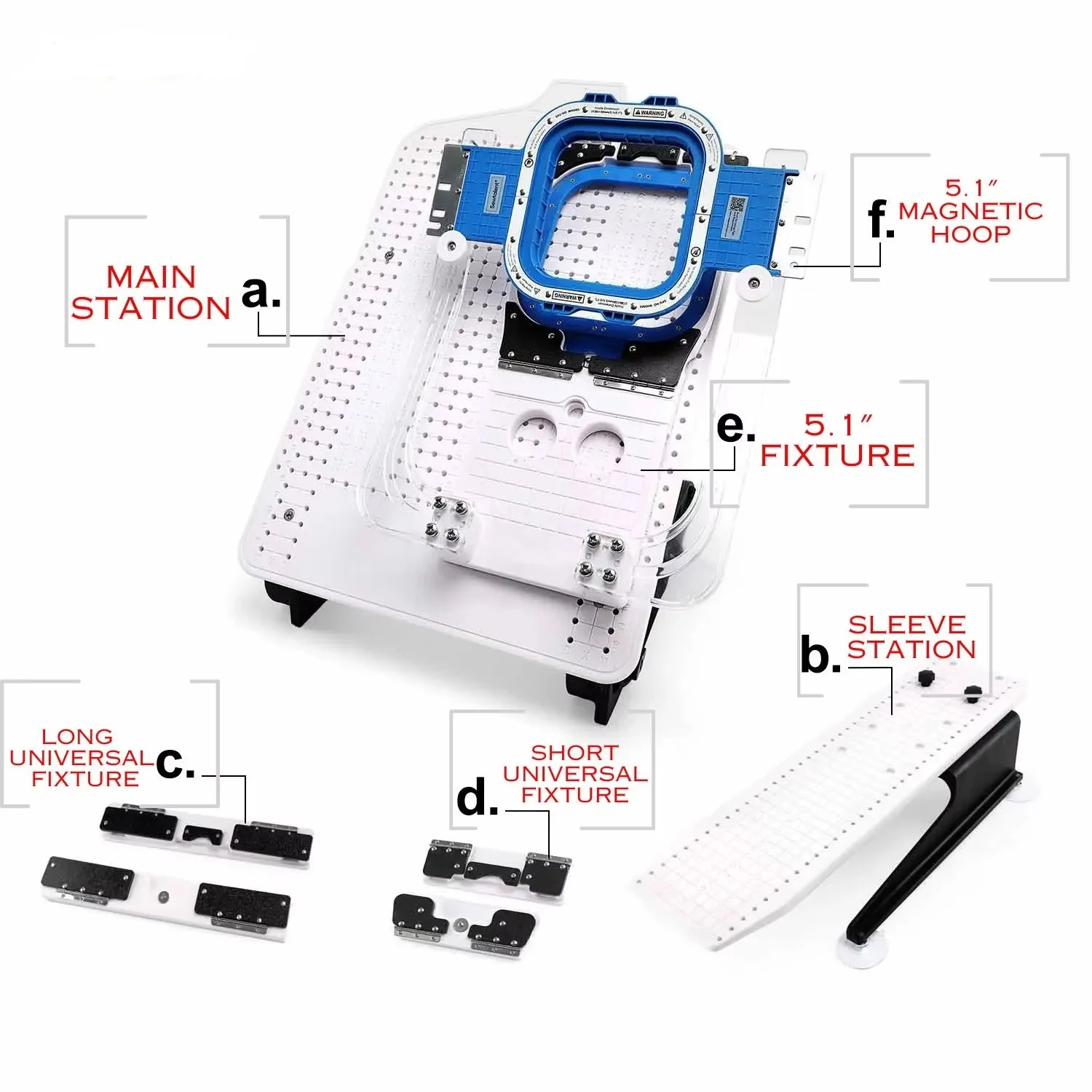 Hooping Station Kit with 5.1"x5.1" Magnetic Hoop for Tajima Juki SAI/TEHX/TEJT/TEMX-C/TFHX-IIC/TFMX-C/TFMX-IIC/TMAR/TMBP-SC/TMBP2-SC/TMBP2-XC/TMBR-SC/TMBU-S/TMEX/TMEZ-KC/TMEZ-SC/TMFX/TUMX/TWMX-C Embroidery Machine