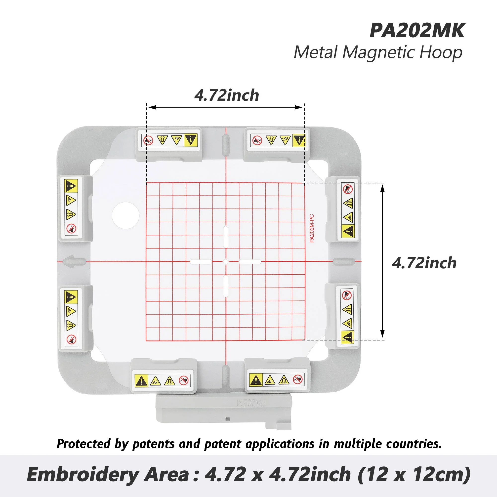 PA202MK 4.72"x4.72" 120x120mm Metal Magnetic Hoop (Long-bar Magnets) for Husqvarna Viking Designer Diamond Ruby Topaz etc. Pfaff Creative Embroidery Machine