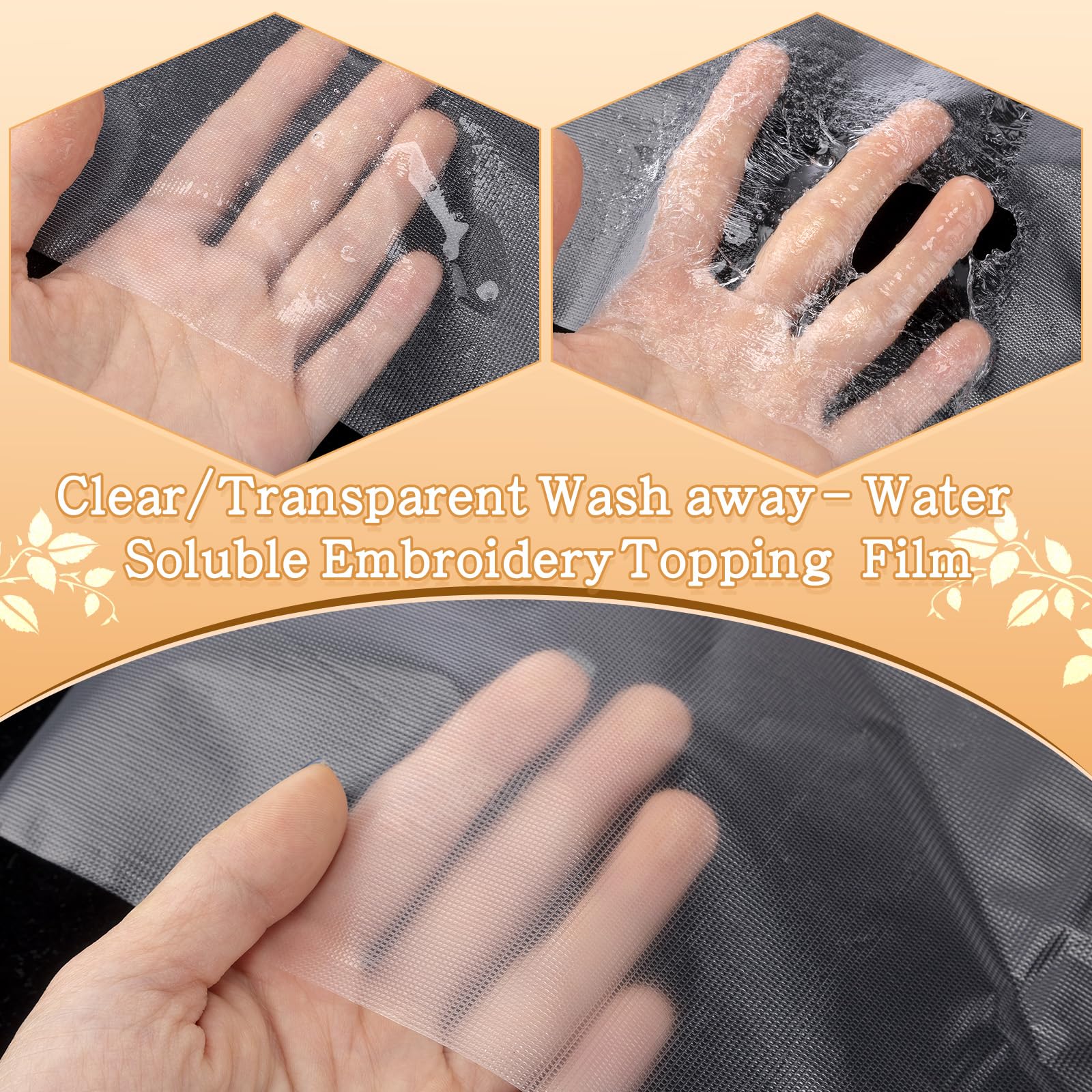 Sewtalent Light Weight Clear Wash Away Embroidery Stabilizer – Water Soluble Topping Film 12" x 25 Yards Roll for Machine Embroidery & Hand Sewing - Image 6