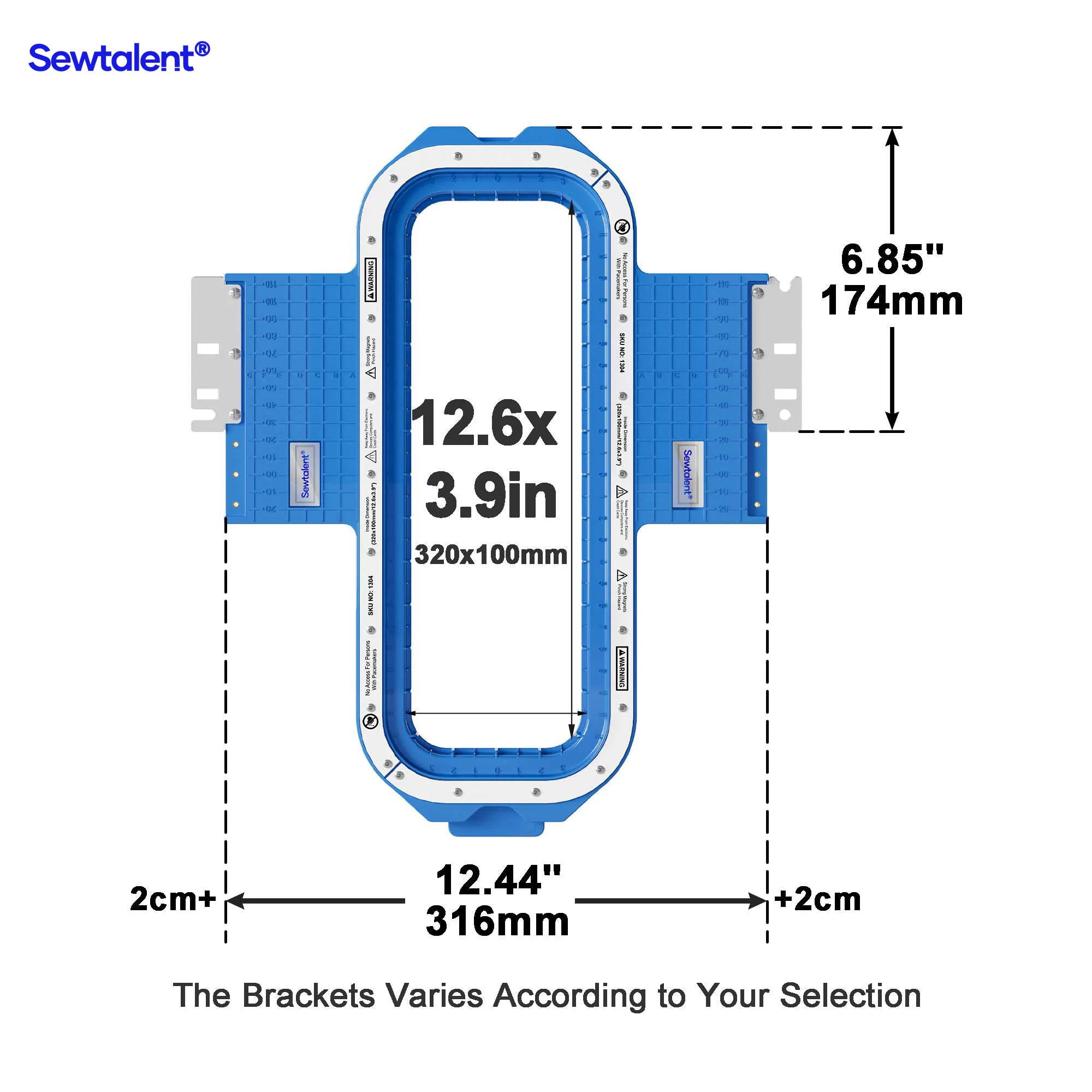 Sewtalent Magnetic Embroidery Hoop 12.6"x3.9" | 320x100mm for Tajima Juki SAI/TEHX/TEJT/TEMX-C/TFHX-IIC/TFMX-C/TFMX-IIC/TMAR/TMBP-SC/TMBP2-SC/TMBP2-XC/TMBR-SC/TMBU-S/TMEX/TMEZ-KC/TMEZ-SC/TMFX/TUMX/TWMX-C Embroidery Machines - Image 2