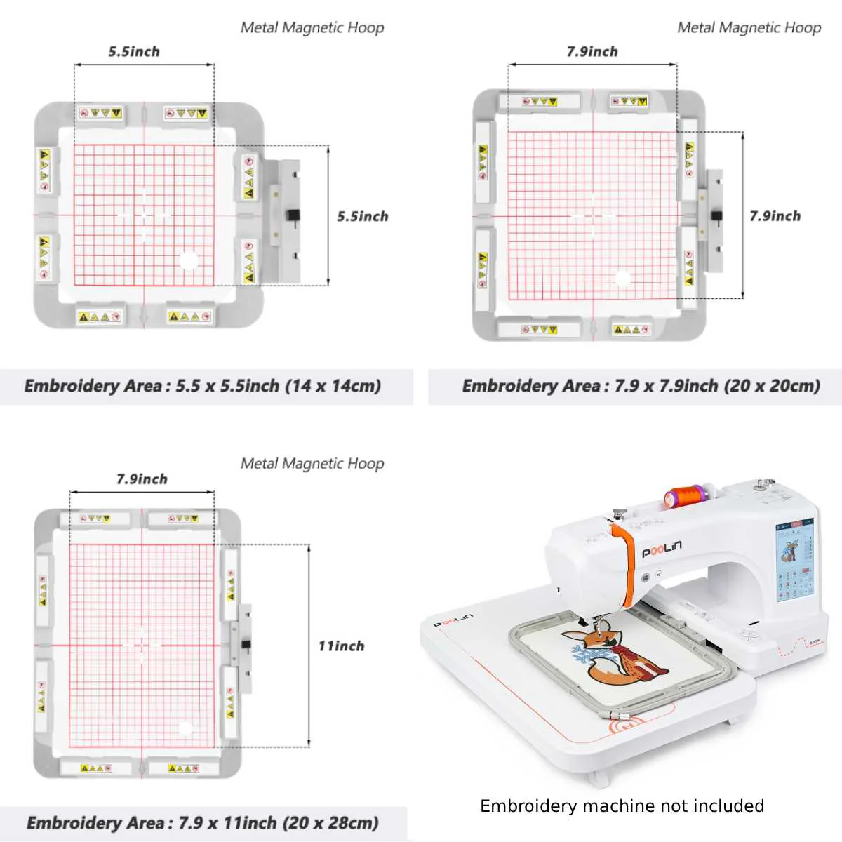 Sewtalent Magnetic Embroidery Hoop (bar Magnets and Round Magnets) for PooLin EOC06 EOC06RE Embroidery Machine