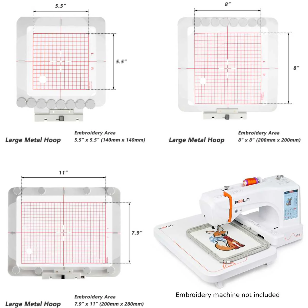 Sewtalent Magnetic Embroidery Hoop (bar Magnets and Round Magnets) for PooLin EOC06 EOC06RE Embroidery Machine - Image 2