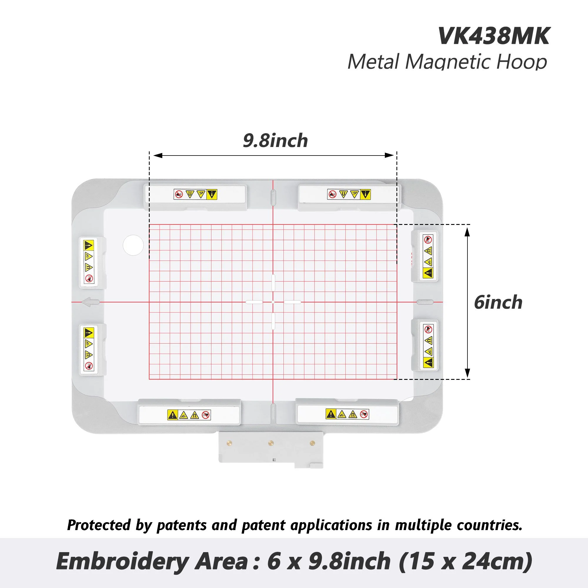 VK438MK 9.8"x6" 240x150mm Metal Magnetic Hoop  (Long-bar Magnets) for Husqvarna Viking Ruby Royale Topaz etc. Pfaff Creative Icon Embroidery Machine