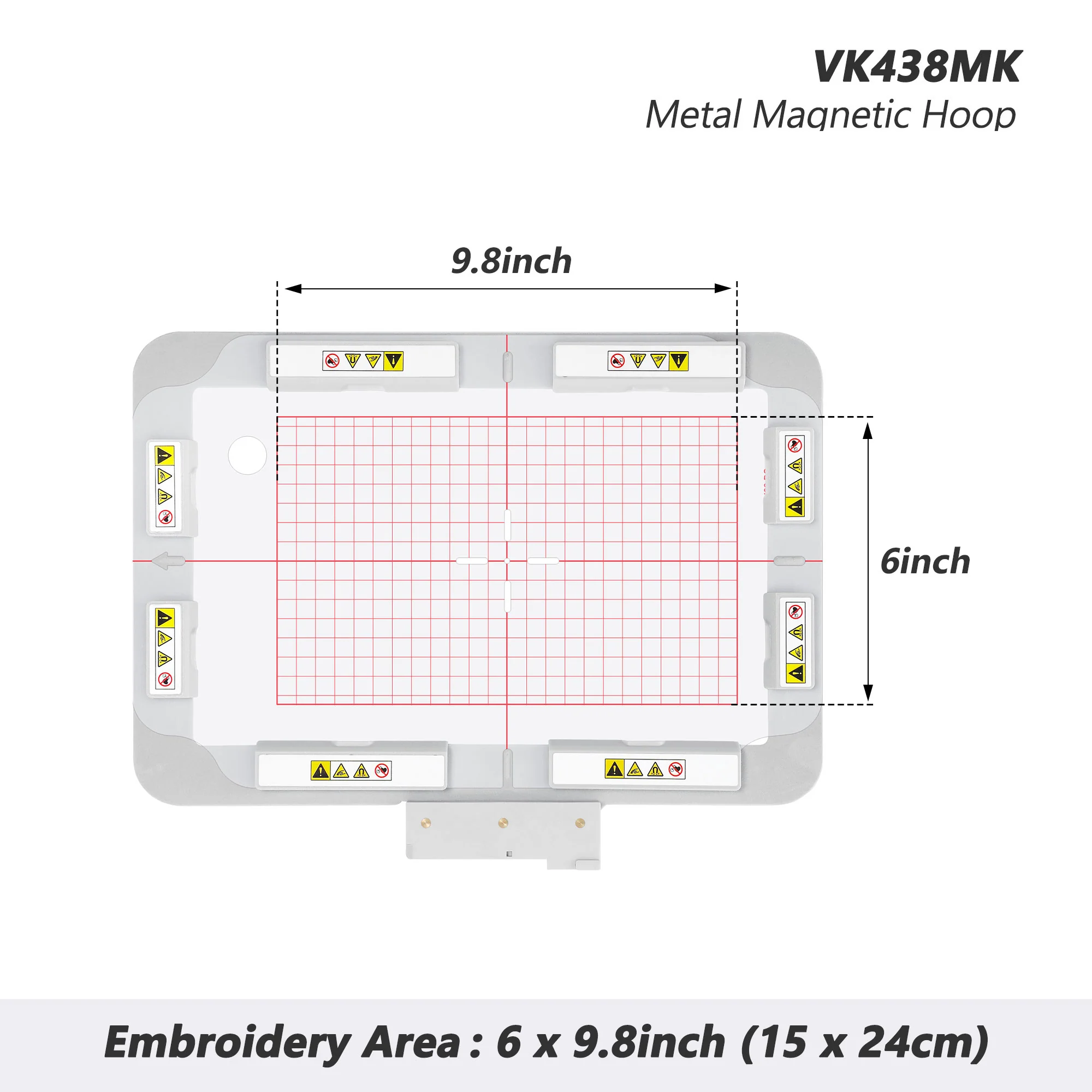 VK438MK 9.8"x6" 240x150mm Metal Magnetic Hoop  (Long-bar Magnets) for Husqvarna Viking Ruby Royale Topaz etc. Pfaff Creative Icon Embroidery Machine - Image 5