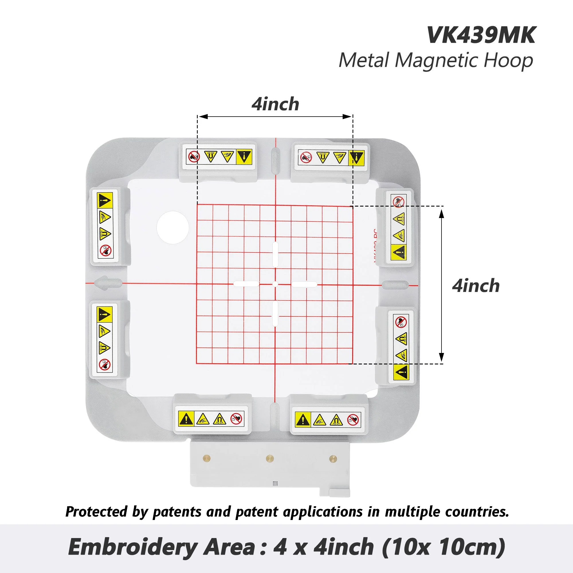 VK439MK 4"x4" 100x100mm metal Magnetic Hoop (Long-bar Magnets) for Husqvarna Viking Ruby Topaz Jade etc. Pfaff Vision Ambition Embroidery Machine